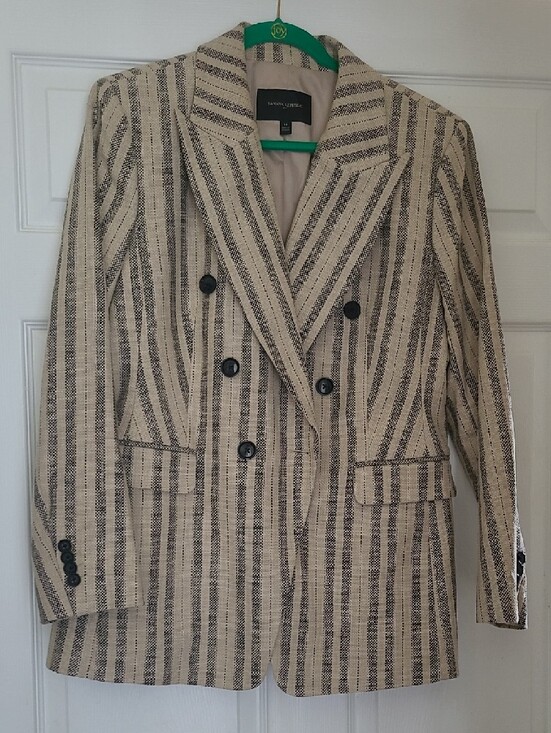 Banana Republic Jackets & Blazers - Banana Republic Striped Double-Breasted Blazer - Cream & Black